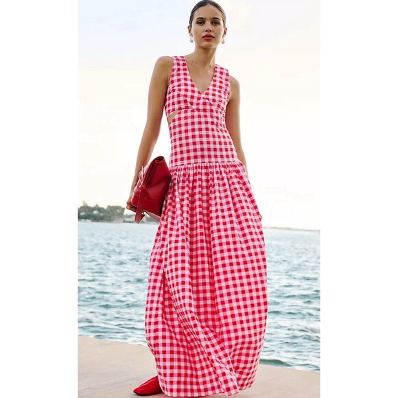 Anthropologie S/W/F Maxi Dress Pink Cross Cut Drop Waist Preppy Vacay Sz XL New